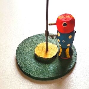 Vintage Woodpecker On A Pole Folk Toy